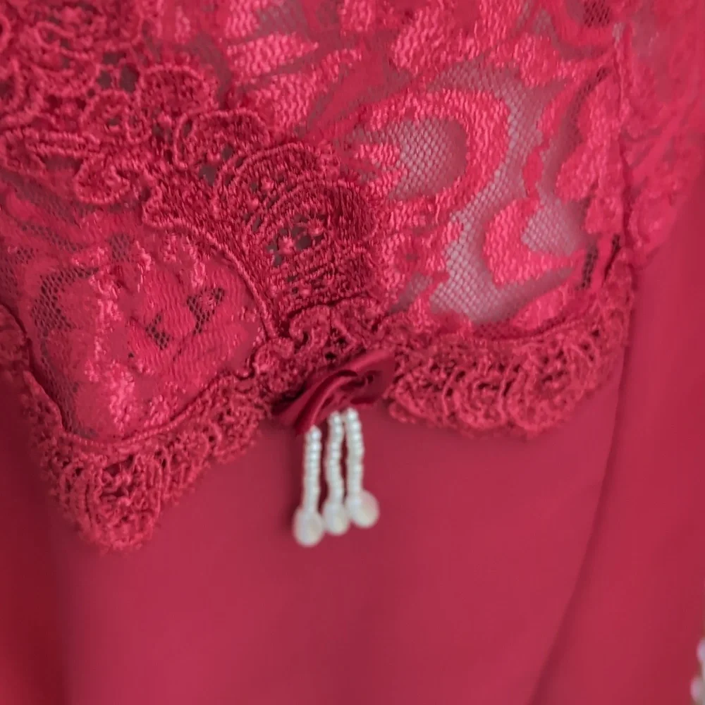 Vintage Y2K Cinema Etoile Red Lace Chemise Slip Dress Nightgown Medium - Picture 4 of 6